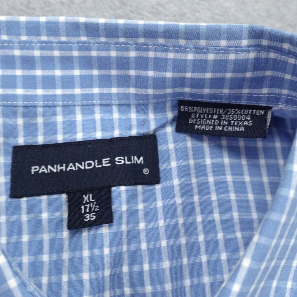 Panhandle Slim‎ Shirt Mens XL Blue Gingham Plaid Western Pearl Snap